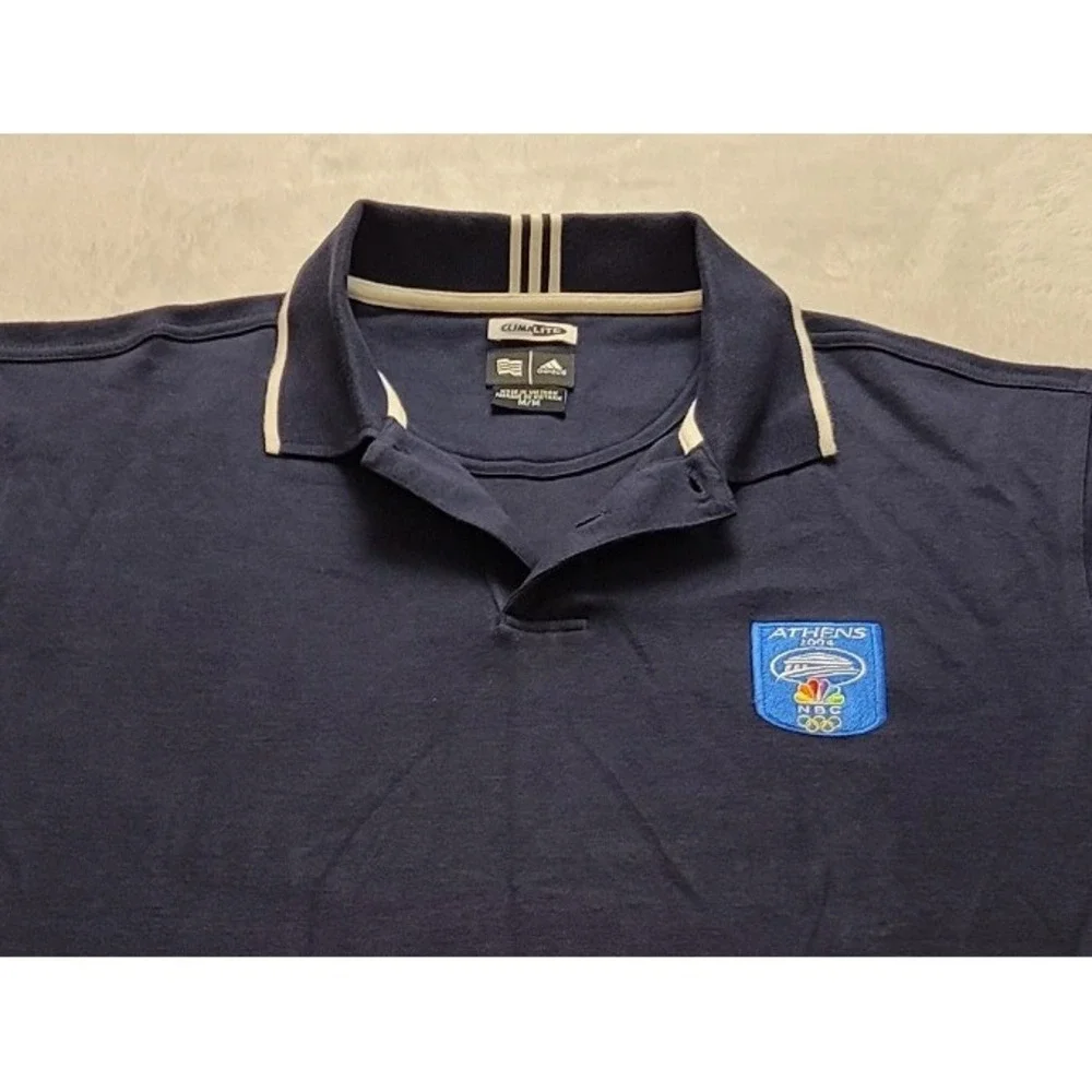 Adidas Athens 2004 Olympics NBC Polo Shirt Men's Medium Navy Blue Climalite Vtg